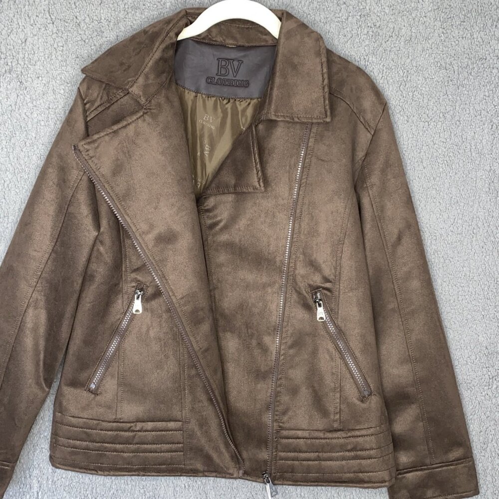 BV Clothing Brown‎ Leather Suede Zipper Front Jacket NWT Sz L - Picture 3 of 8
